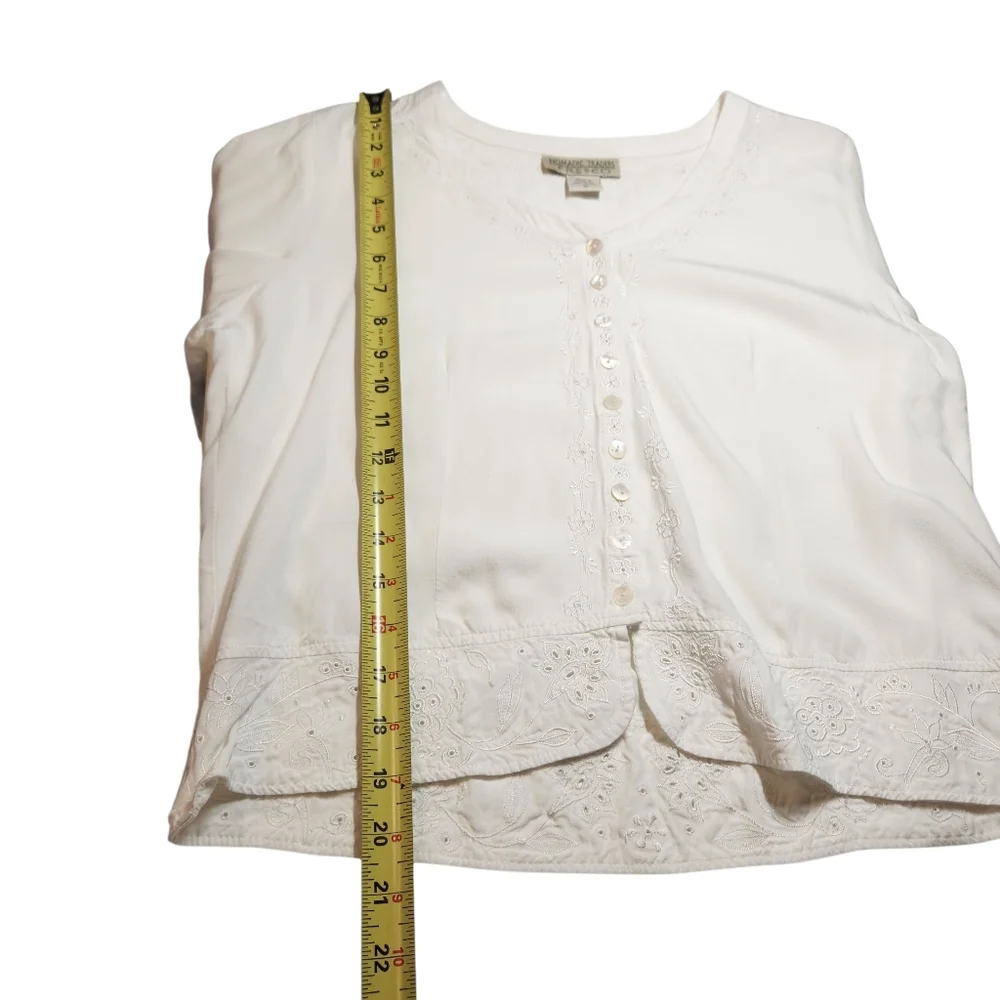 Y2K‎ Top Long Sleeve Cottagecore Fairy White Embroidered Lace Boho Indie Crop S